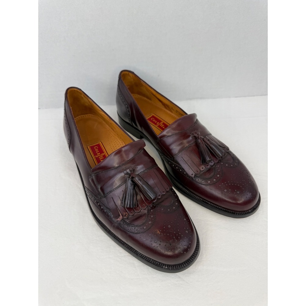 Cole Haan City Mens Burgundy Leather Wingtip Kiltie‎ Tassel Loafers 12 D - Picture 2 of 12